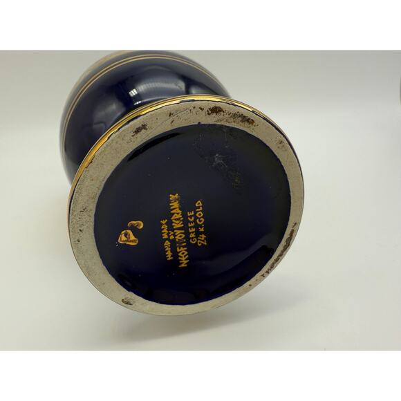 Grecian Cobalt Blue Classic Greece Scene 9" Greek Key Pitcher Vase 24K gold - Picture 6 of 7